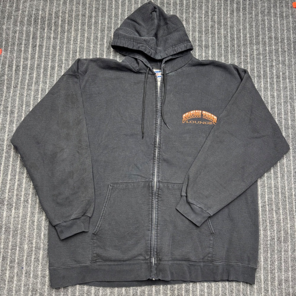 Hanes Mens Zip Up Hoodie 2XL Black Station Three Lounge Biker Eagle Graphic